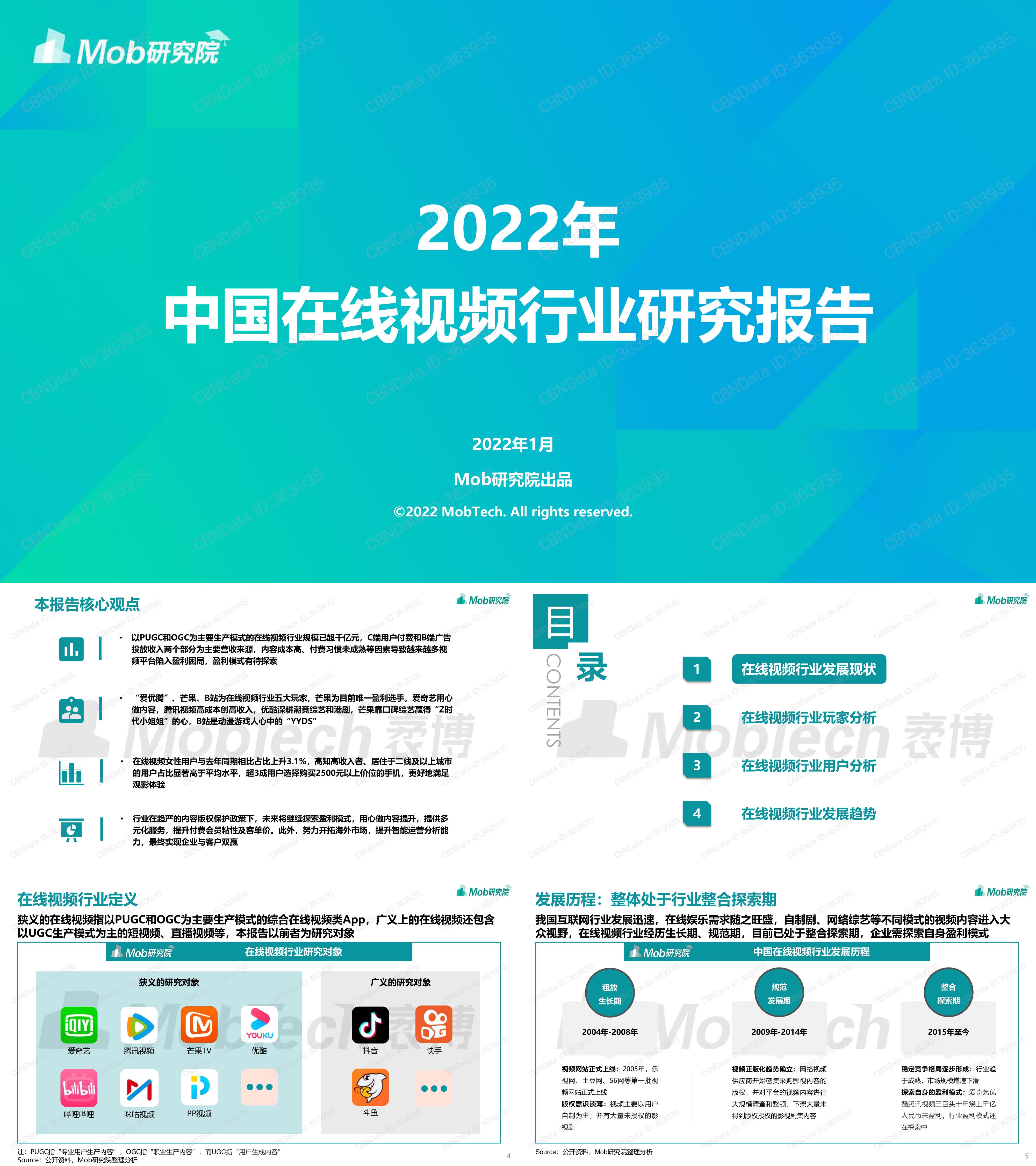 中国在线视频行业研究报告Mob研究院