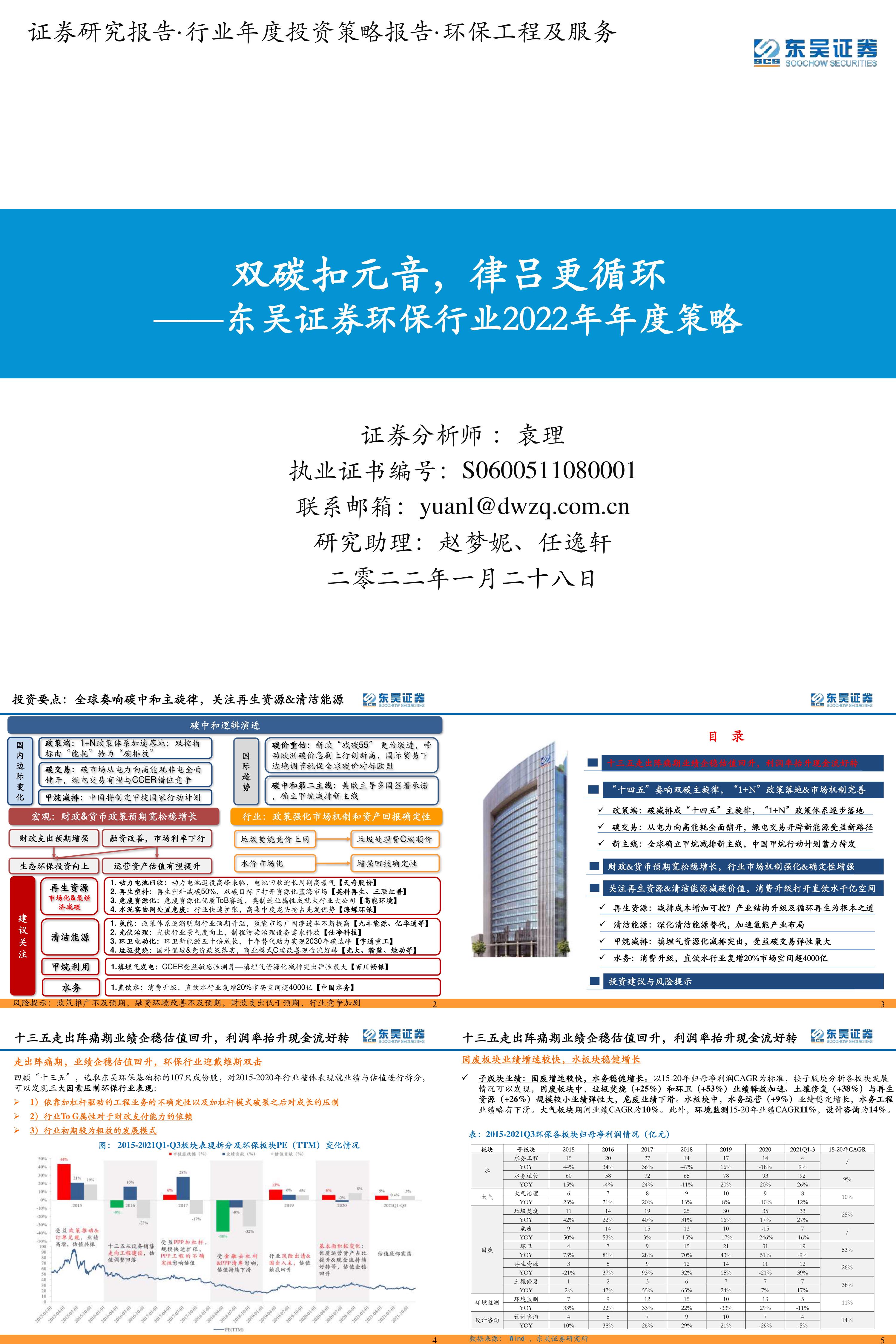 环保行业2022年年度策略双碳扣元音律吕更循环东吴证券