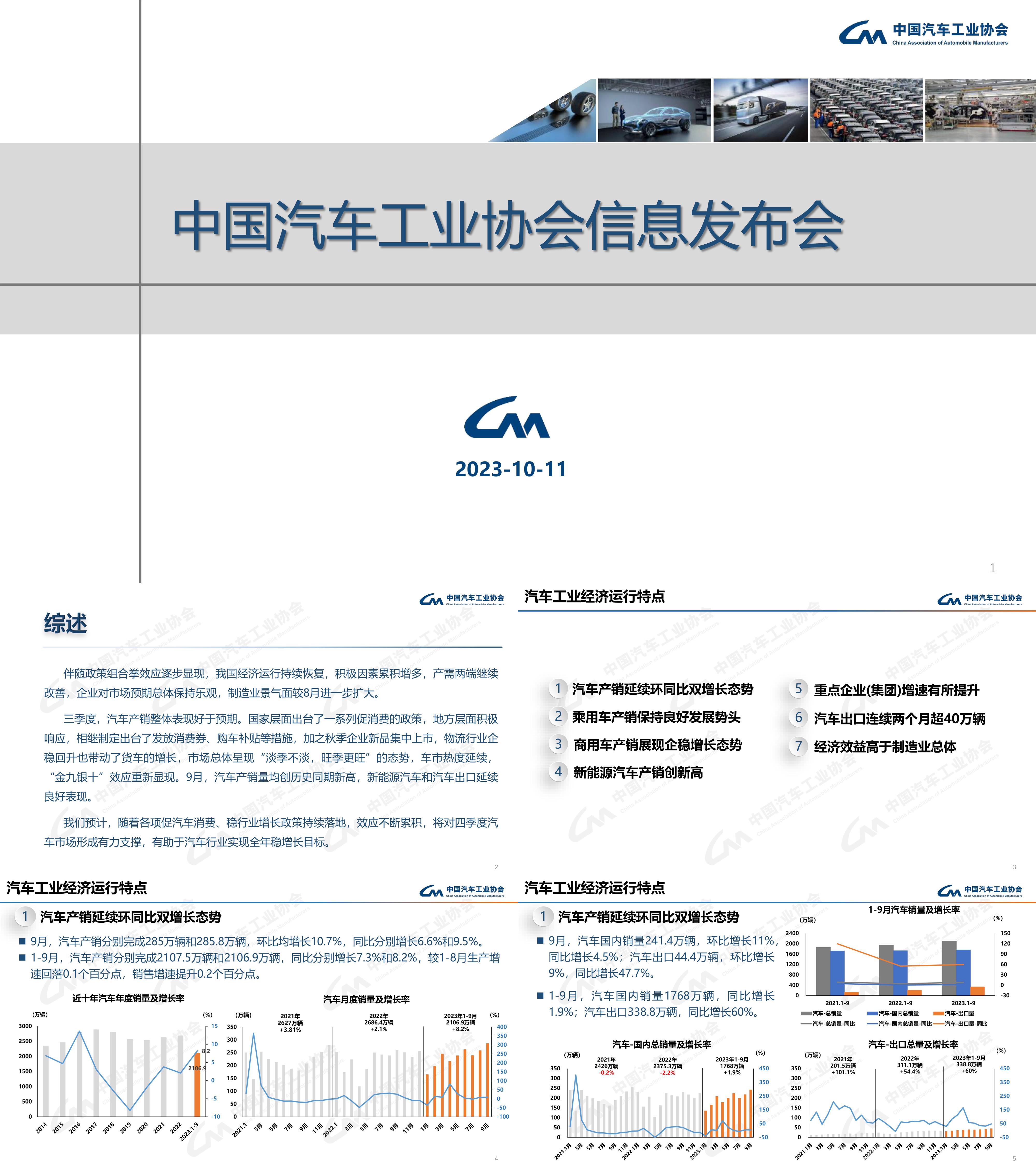 中汽协2023年09月中国汽车工业运行情况