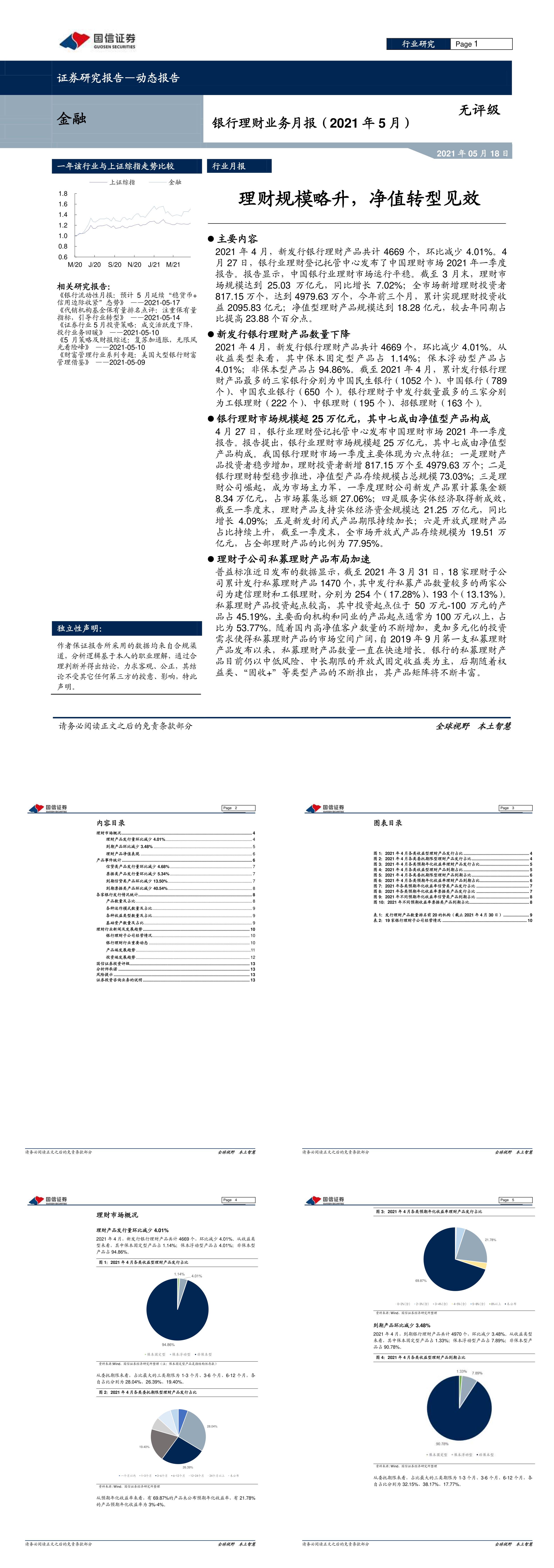 金融行业银行理财业务月报2021年5月理财规模略升净值转型