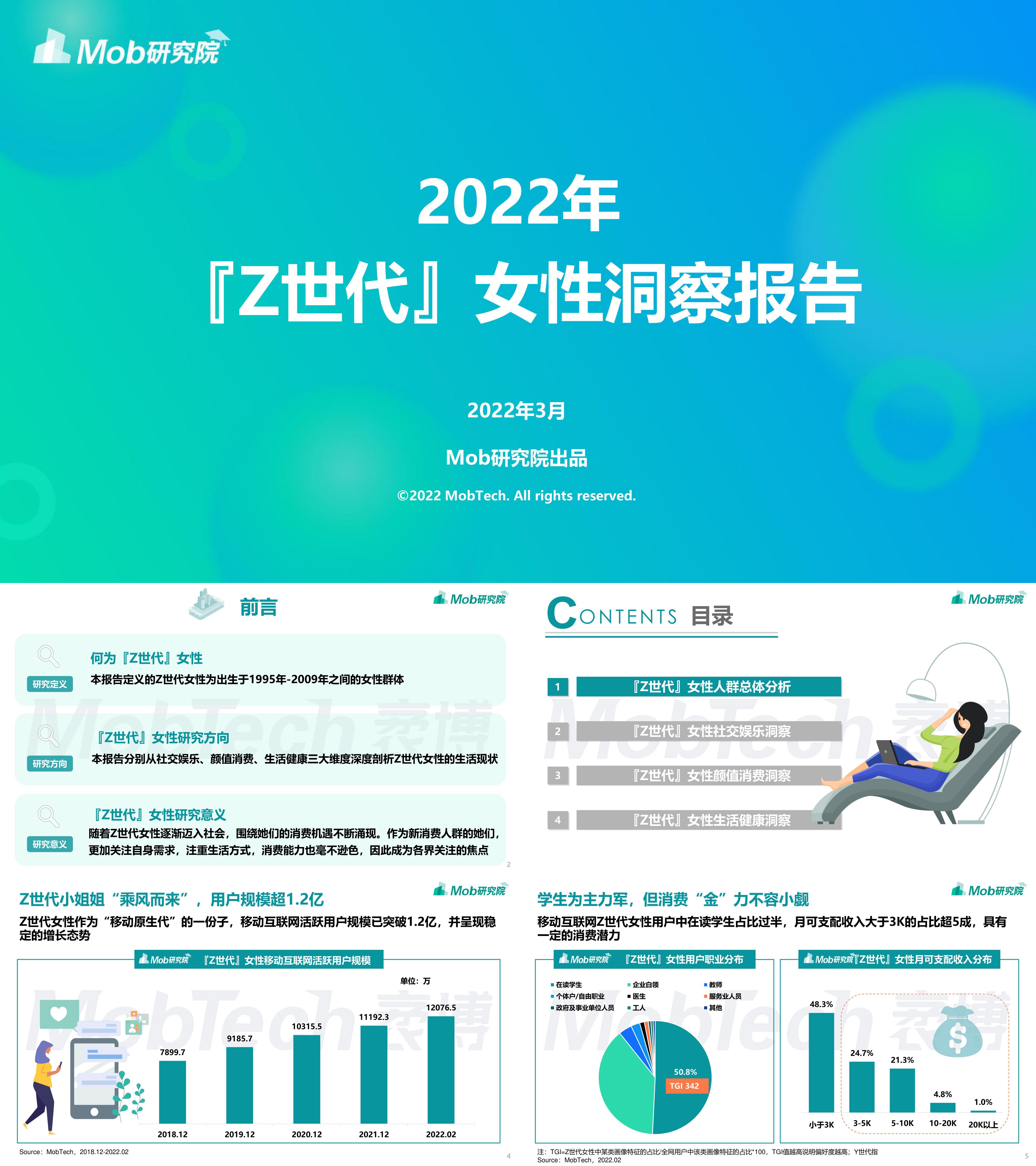 2022年Z世代女性洞察报告Mob研究院