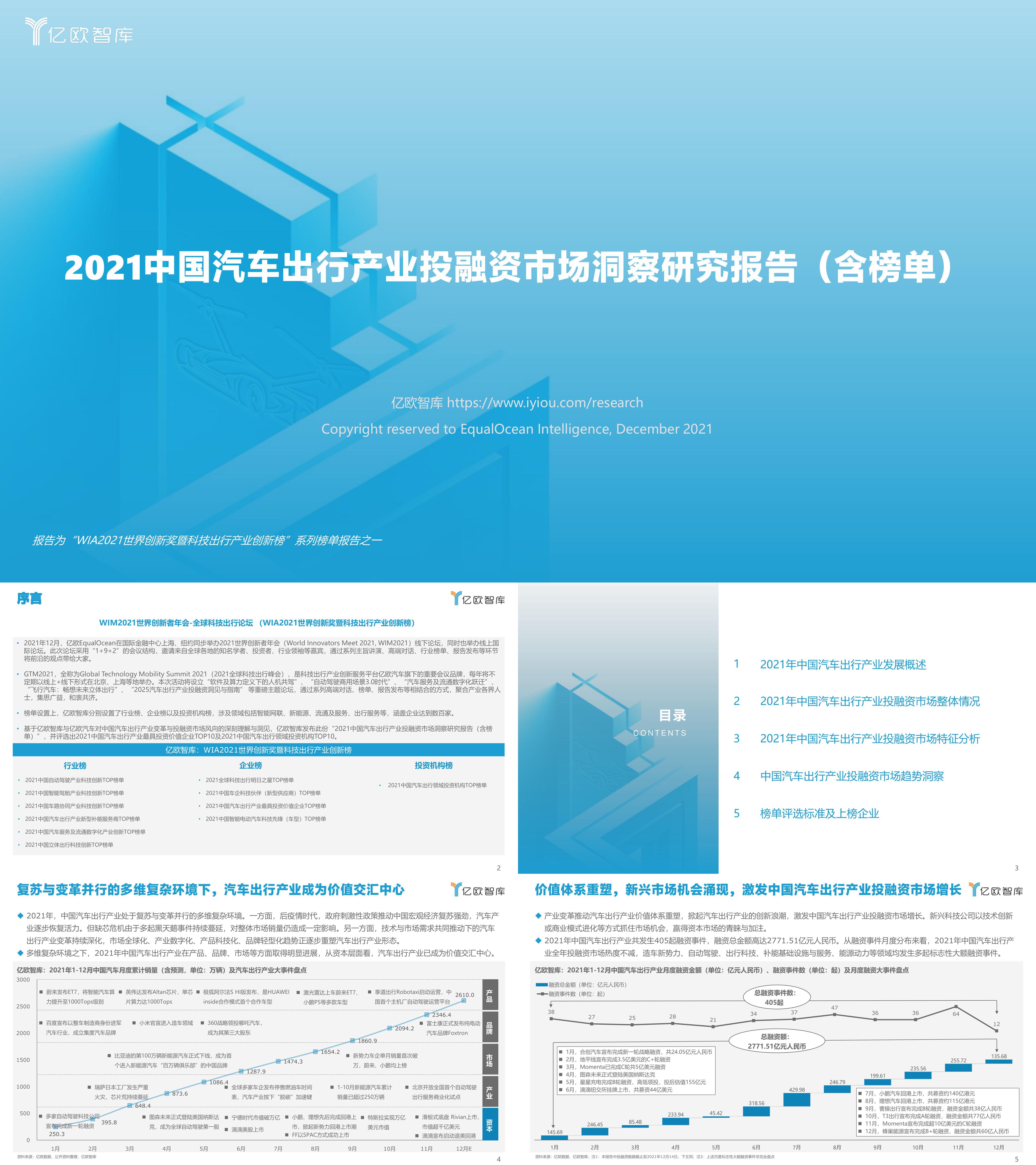 2021中国汽车出行产业投融资市场洞察研究报告含榜单