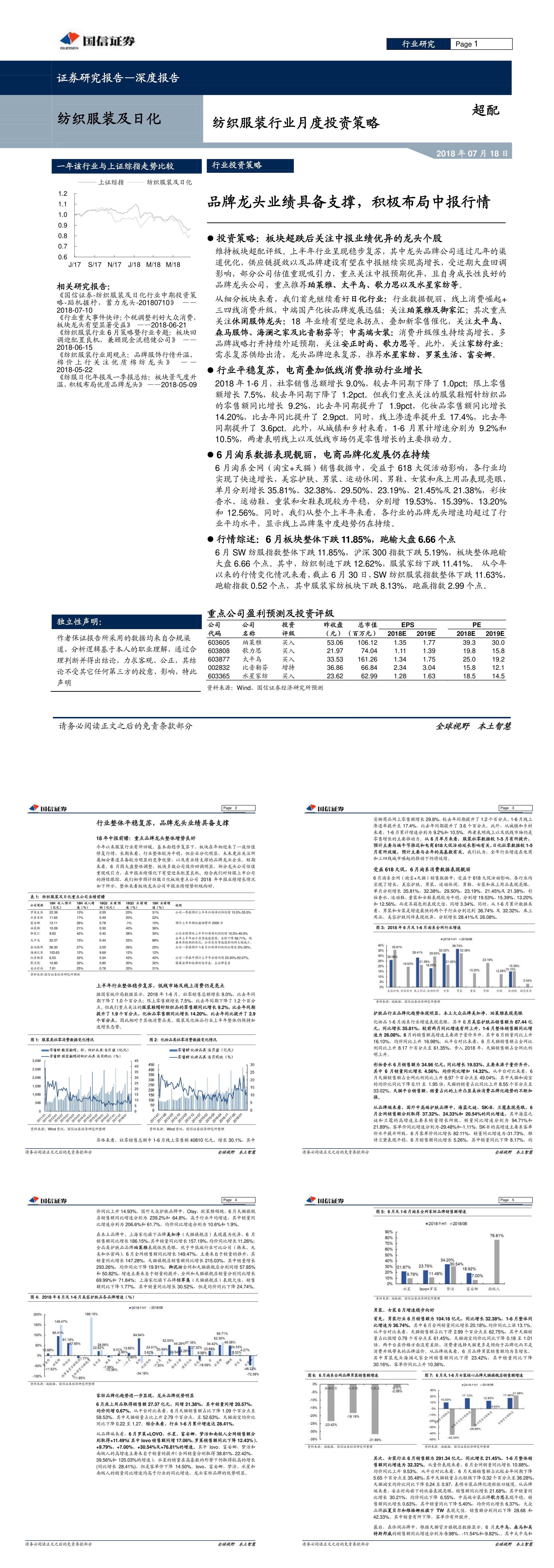 纺织服装行业月度投资策略品牌龙头业绩具备支撑积极布局中报行情