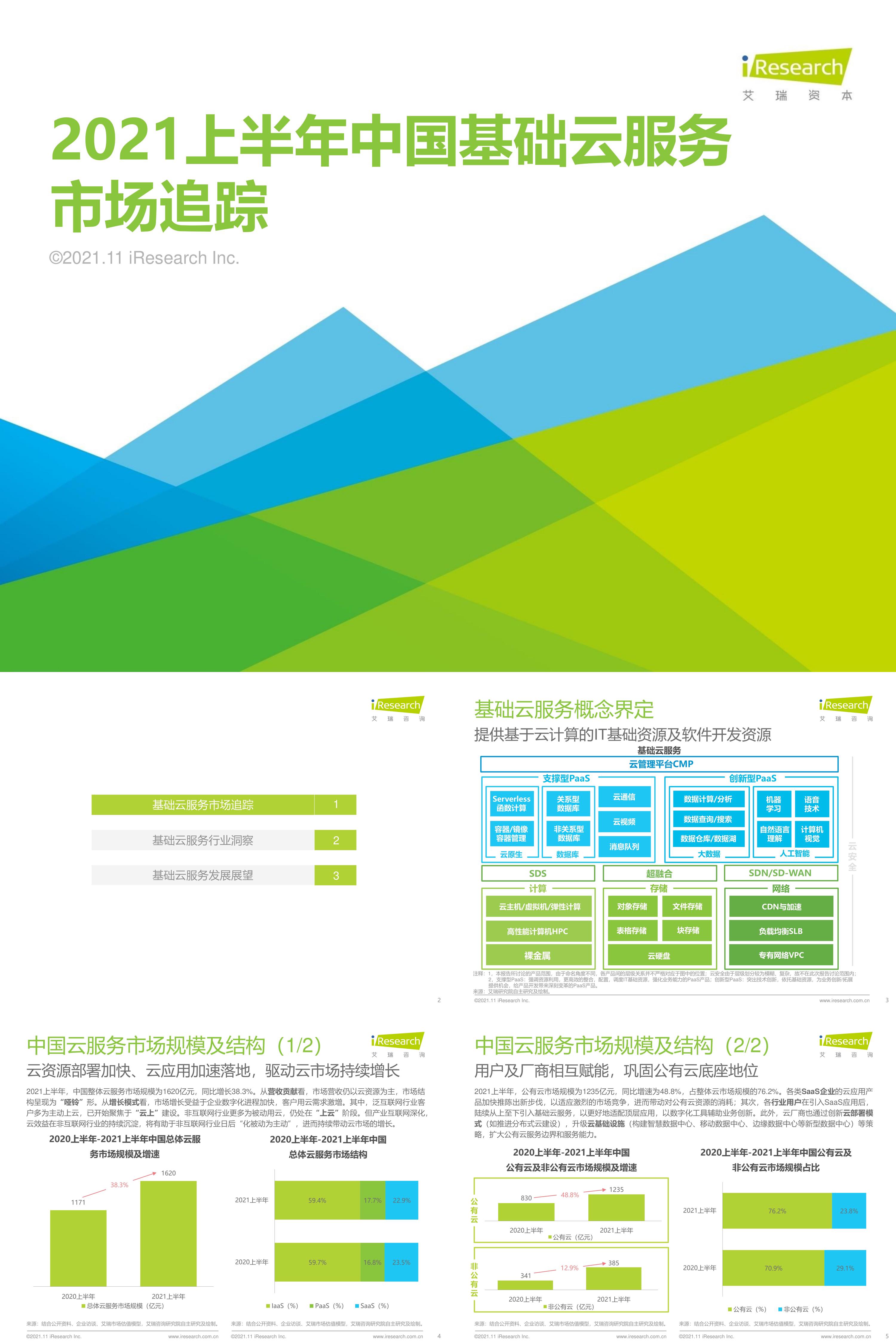 艾瑞咨询2021上半年中国基础云服务市场追踪