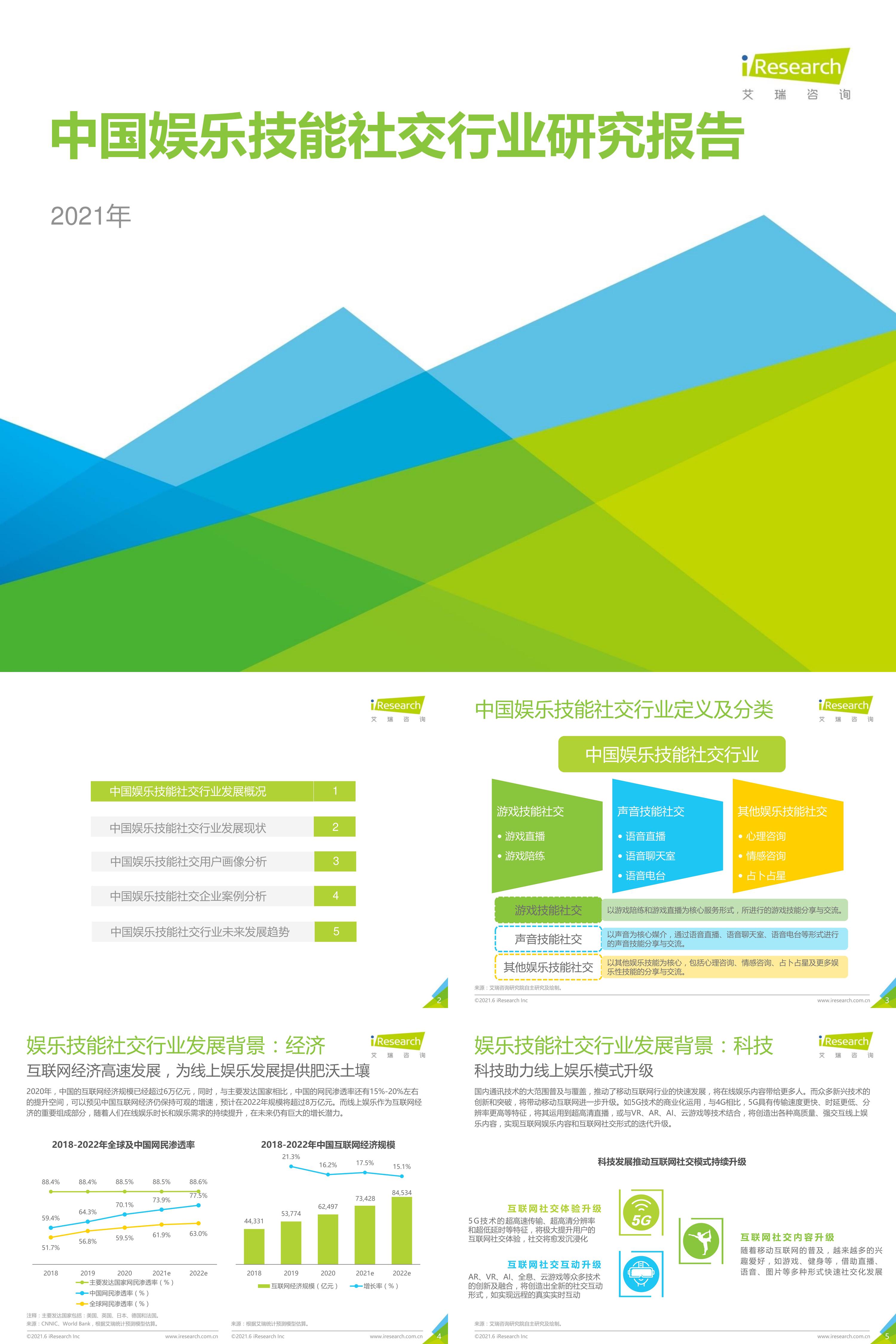 艾瑞咨询2021年中国娱乐技能社交行业研究报告