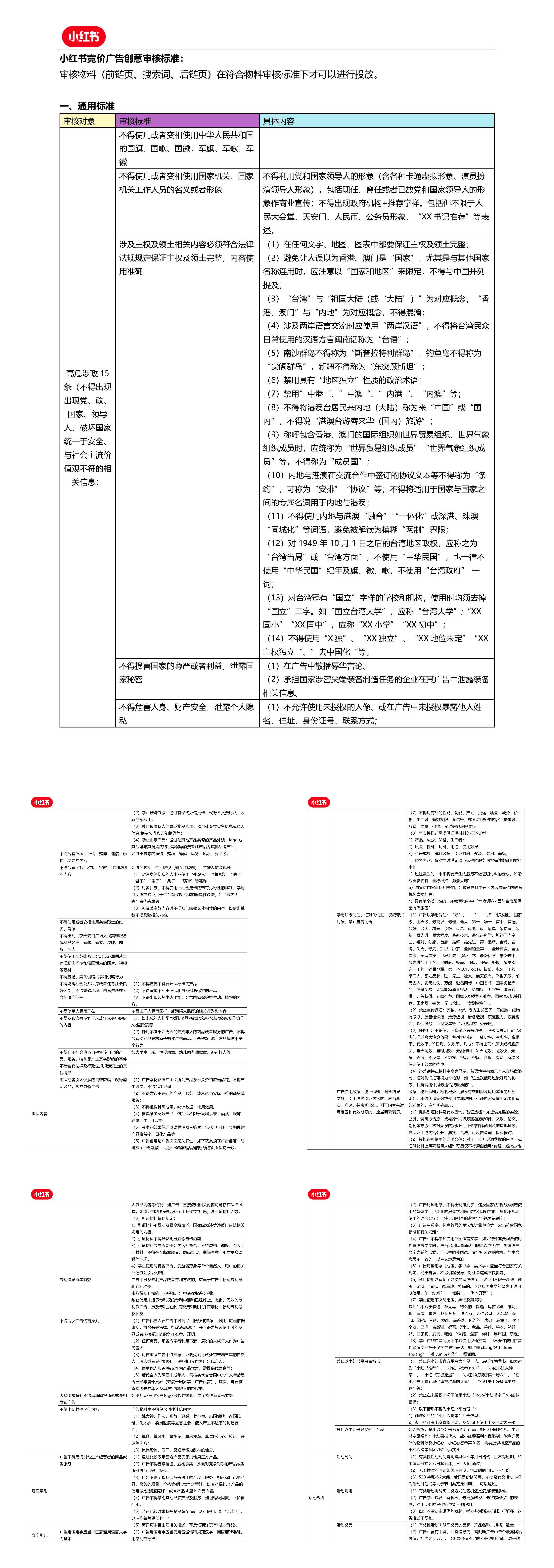 小红书竞价广告创意审核标准