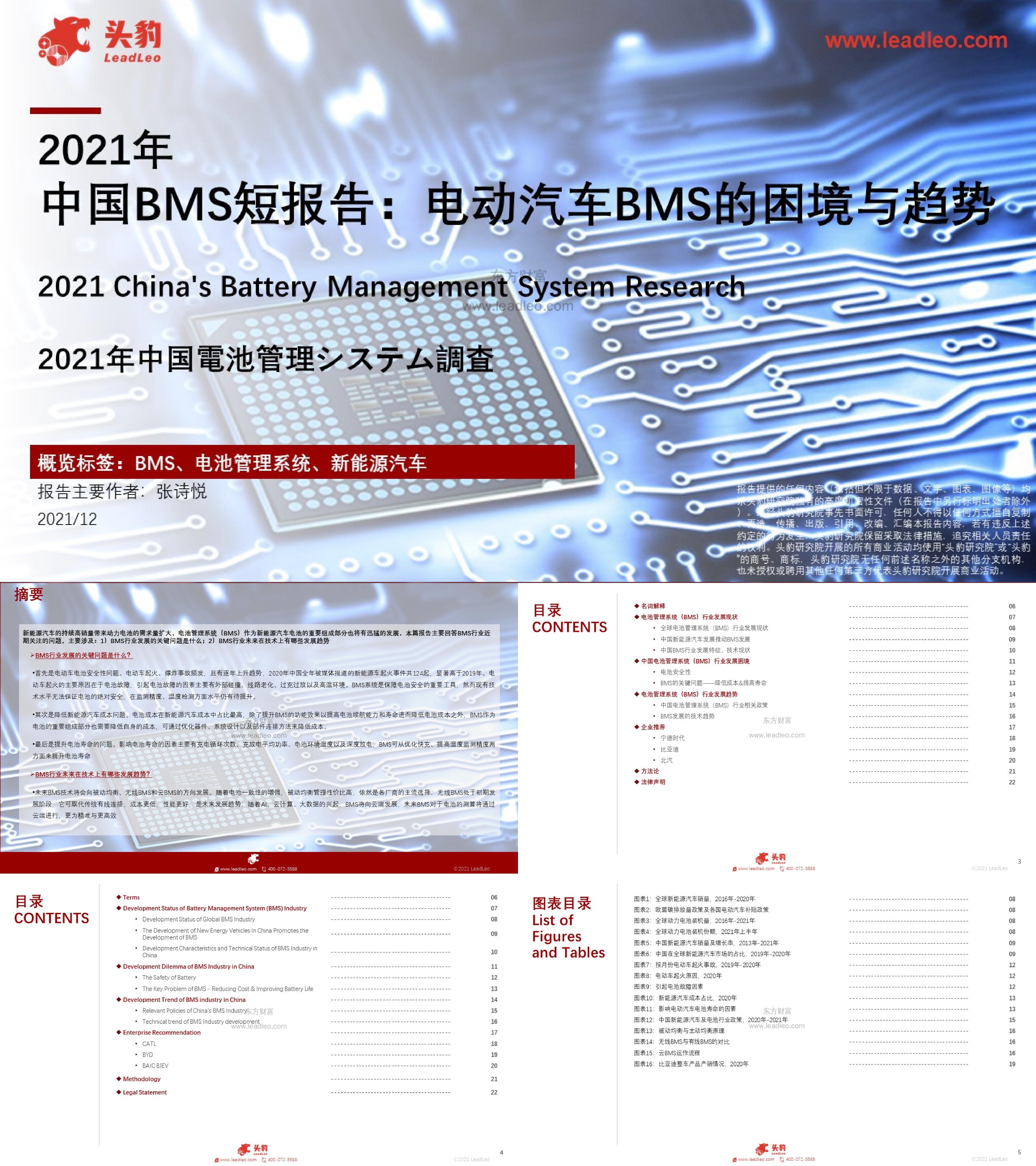 2021年中国BMS短报告电动汽车BMS的困境与趋势头豹