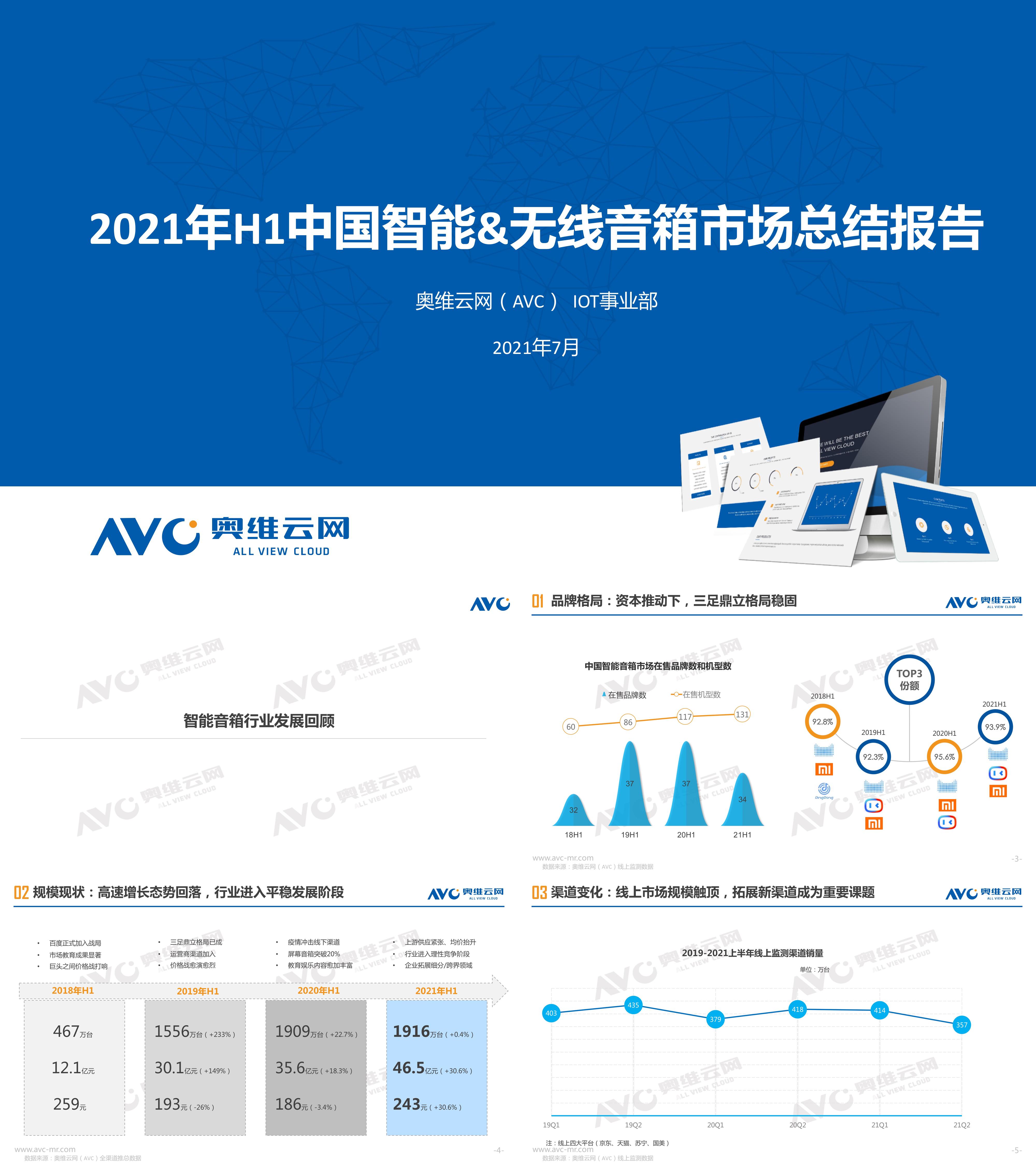 2021年H1中国智能无线音箱市场总结报告奥维云网