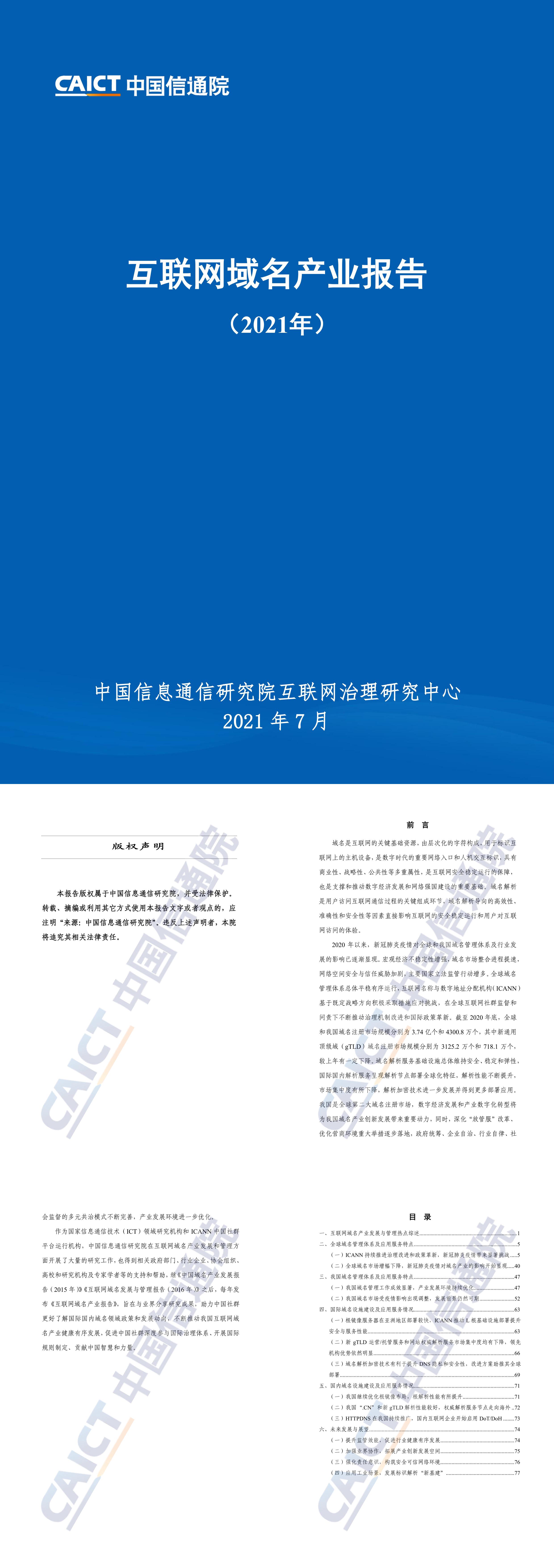 互联网域名产业报告2021年