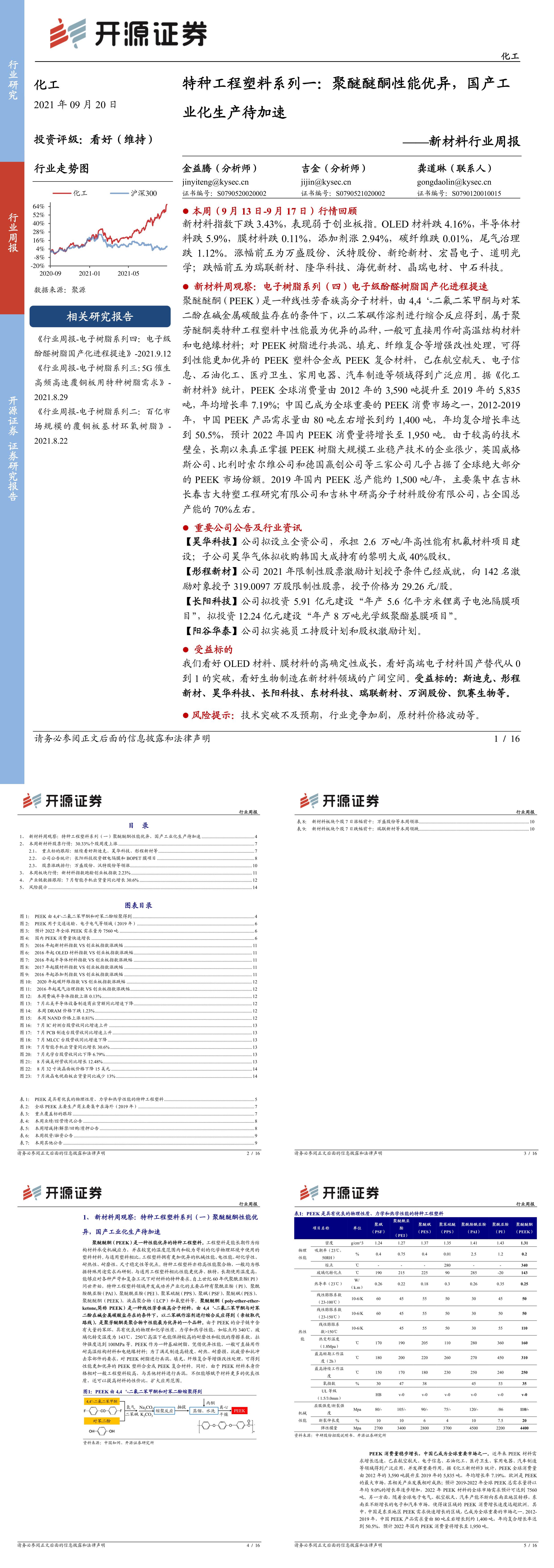 新材料行业周报特种工程塑料系列一聚醚醚酮性能优异国产