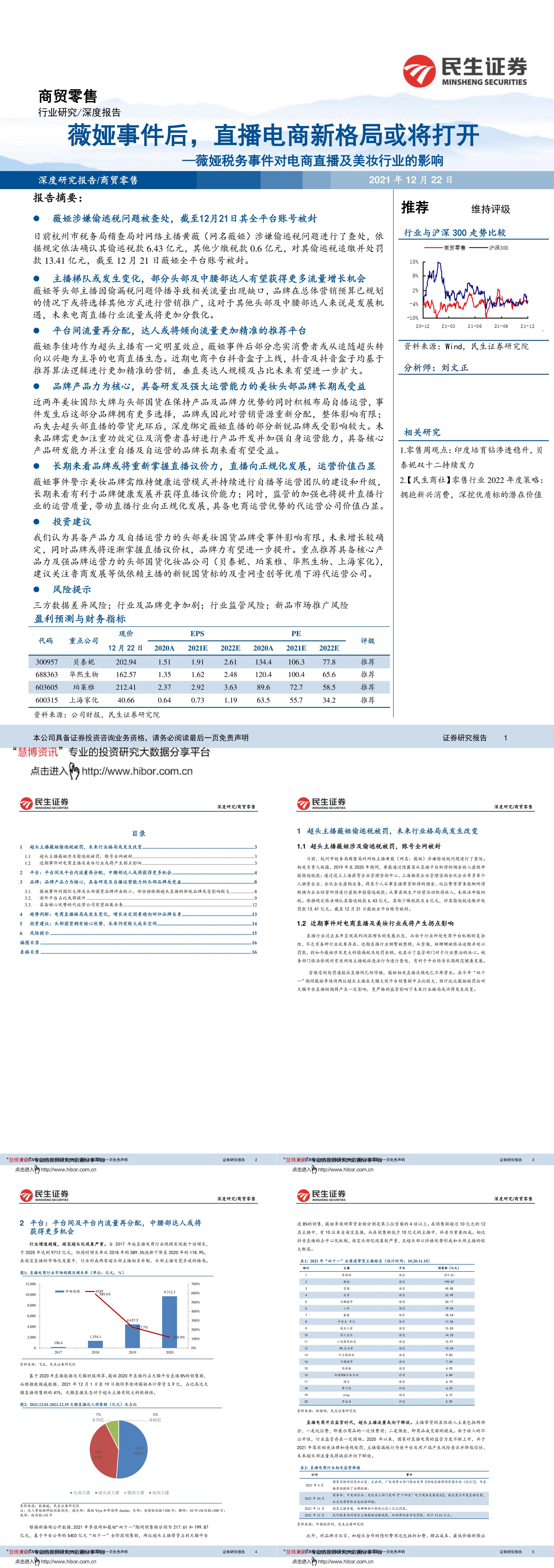 商贸零售行业薇娅税务事件对电商直播及美妆行业的影响薇娅事件