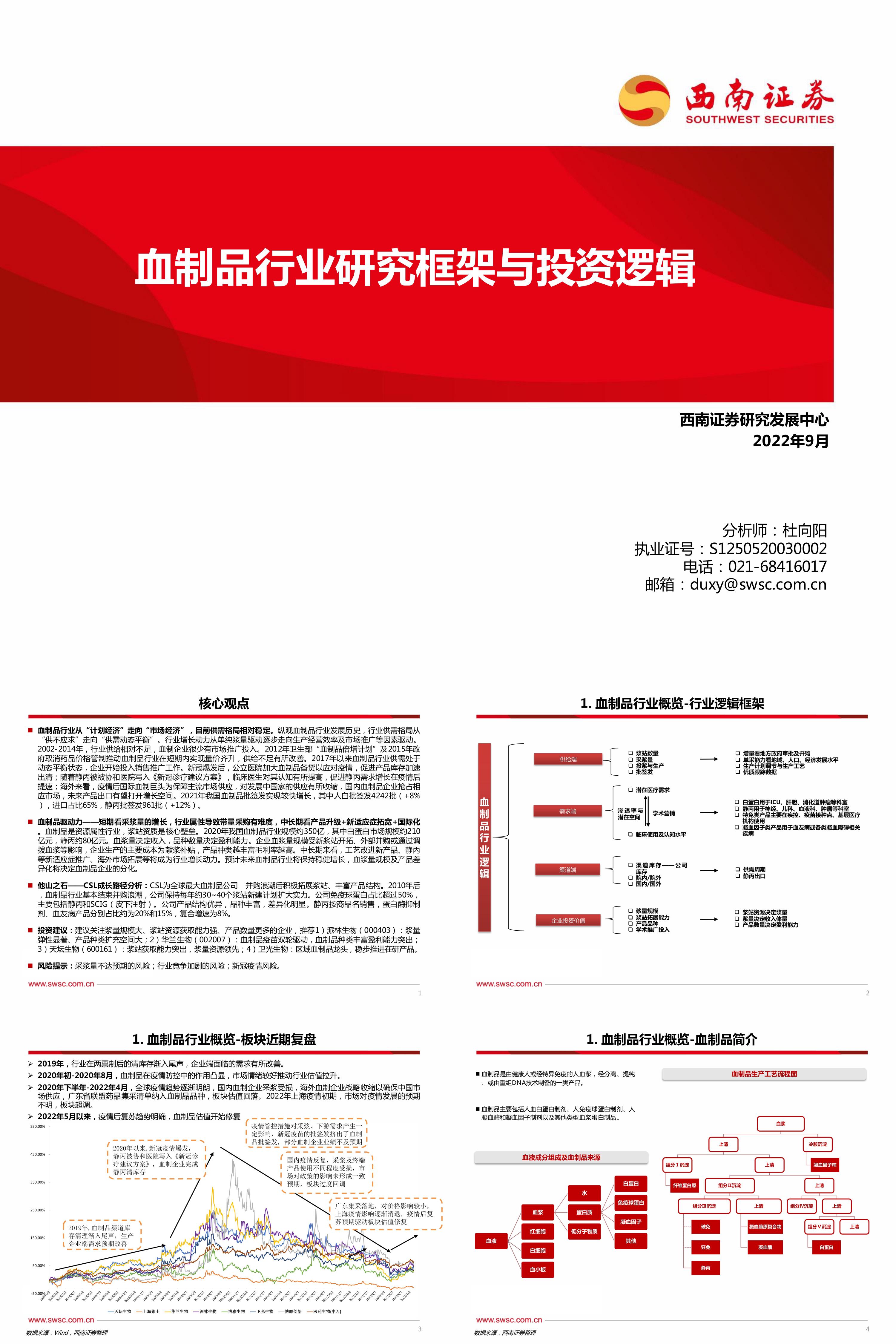 血制品行业研究框架与投资逻辑西南证券报告