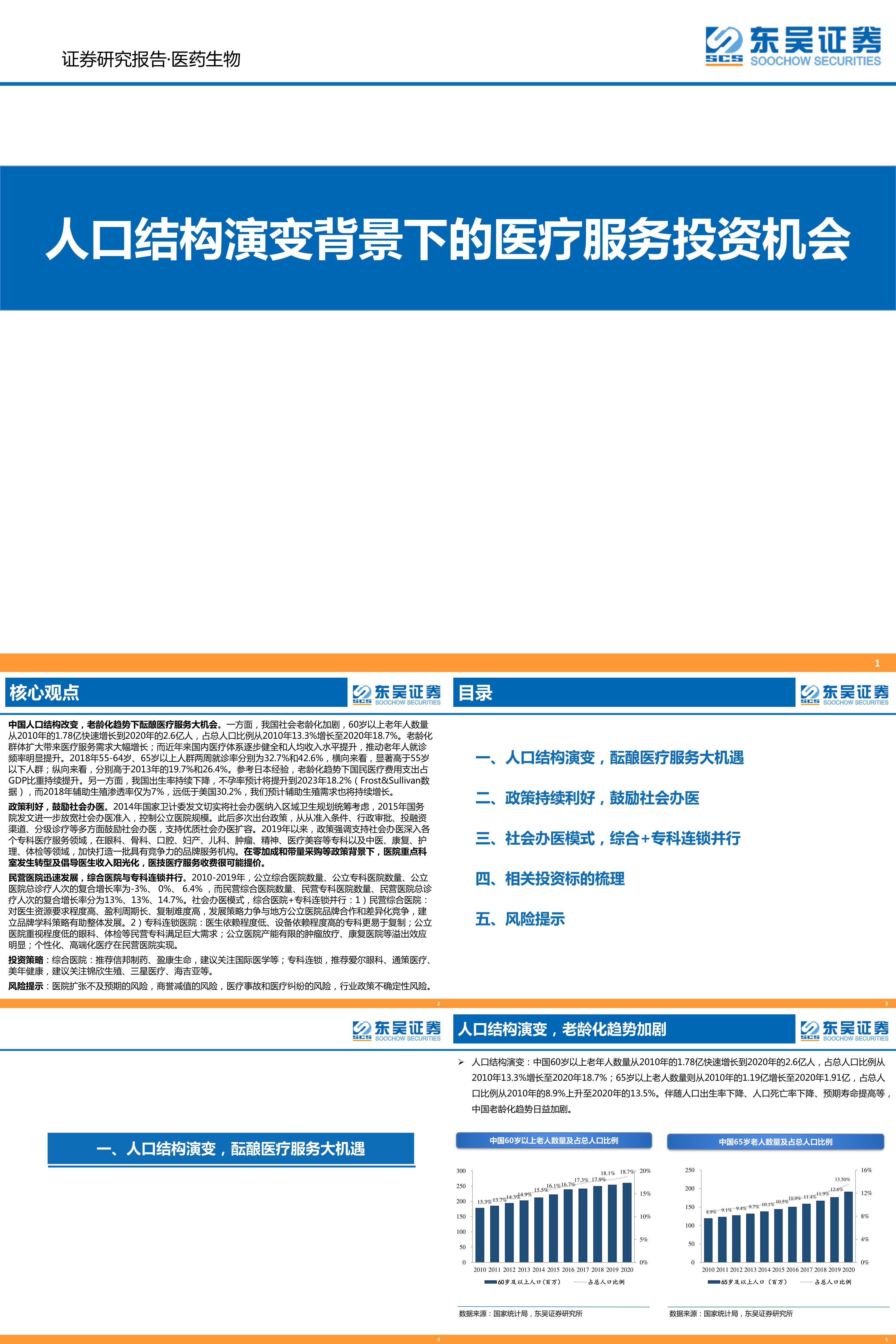 医药生物人口结构演变背景下的医疗服务投资机会东吴证券