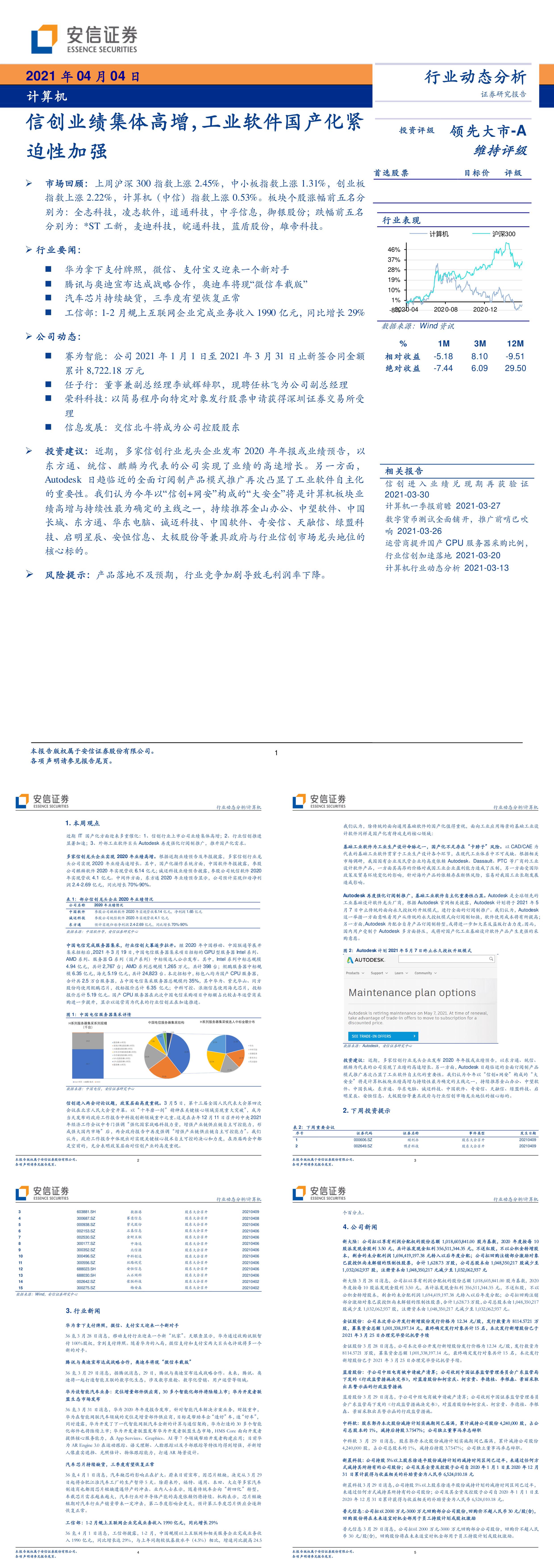 计算机行业信创业绩集体高增工业软件国产化紧迫性加强