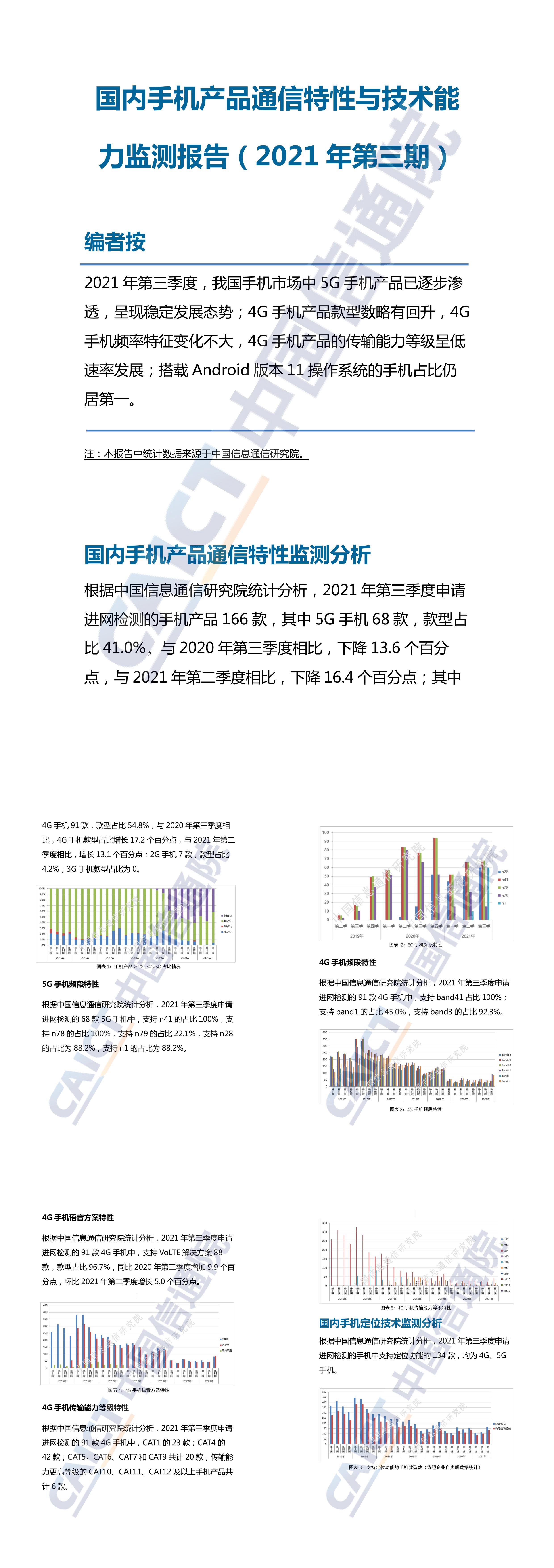 国内手机产品通信特性与技术能力监测报告2021年第三期