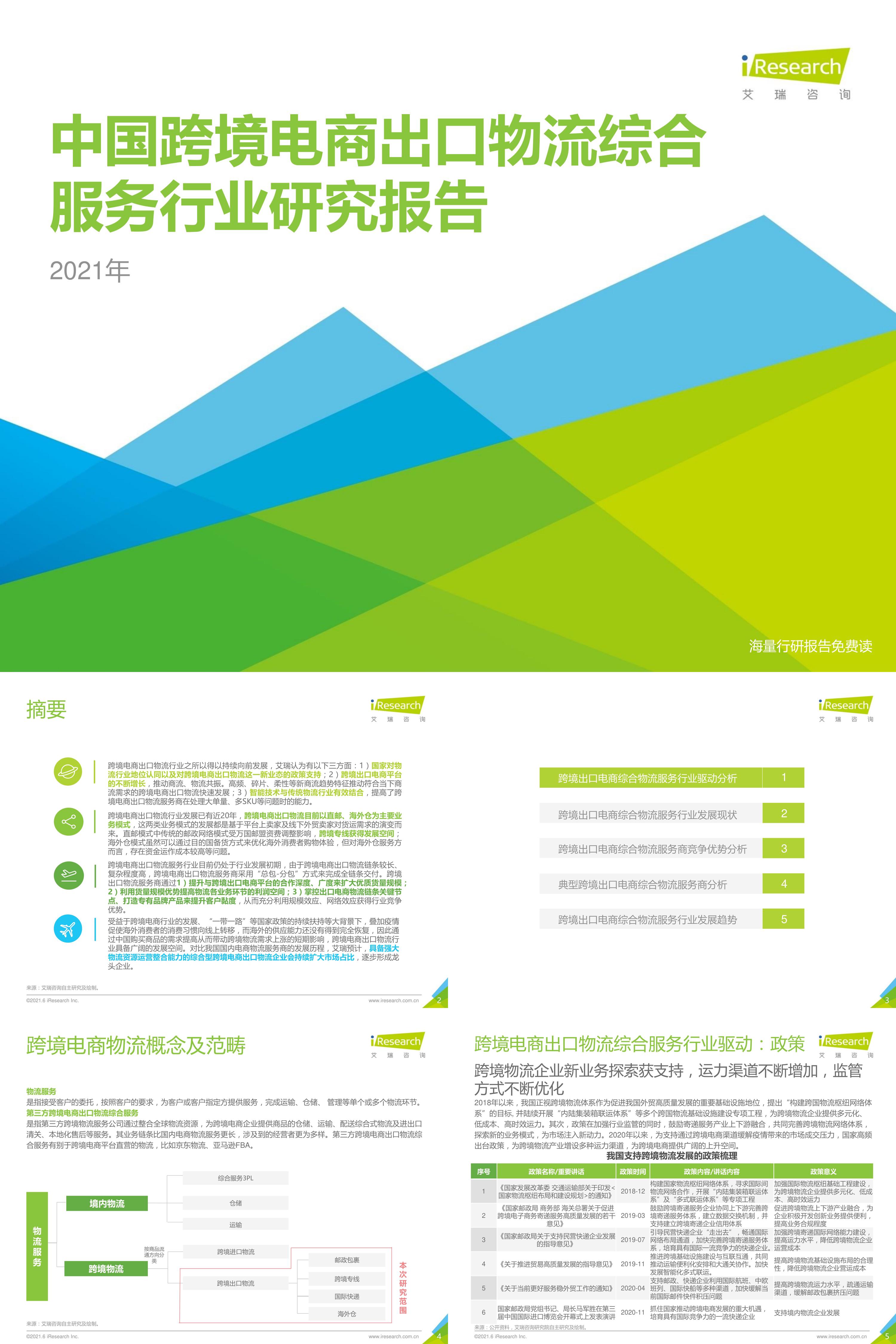 2021年中国跨境电商出口物流综合服务行业研究报告艾瑞咨询