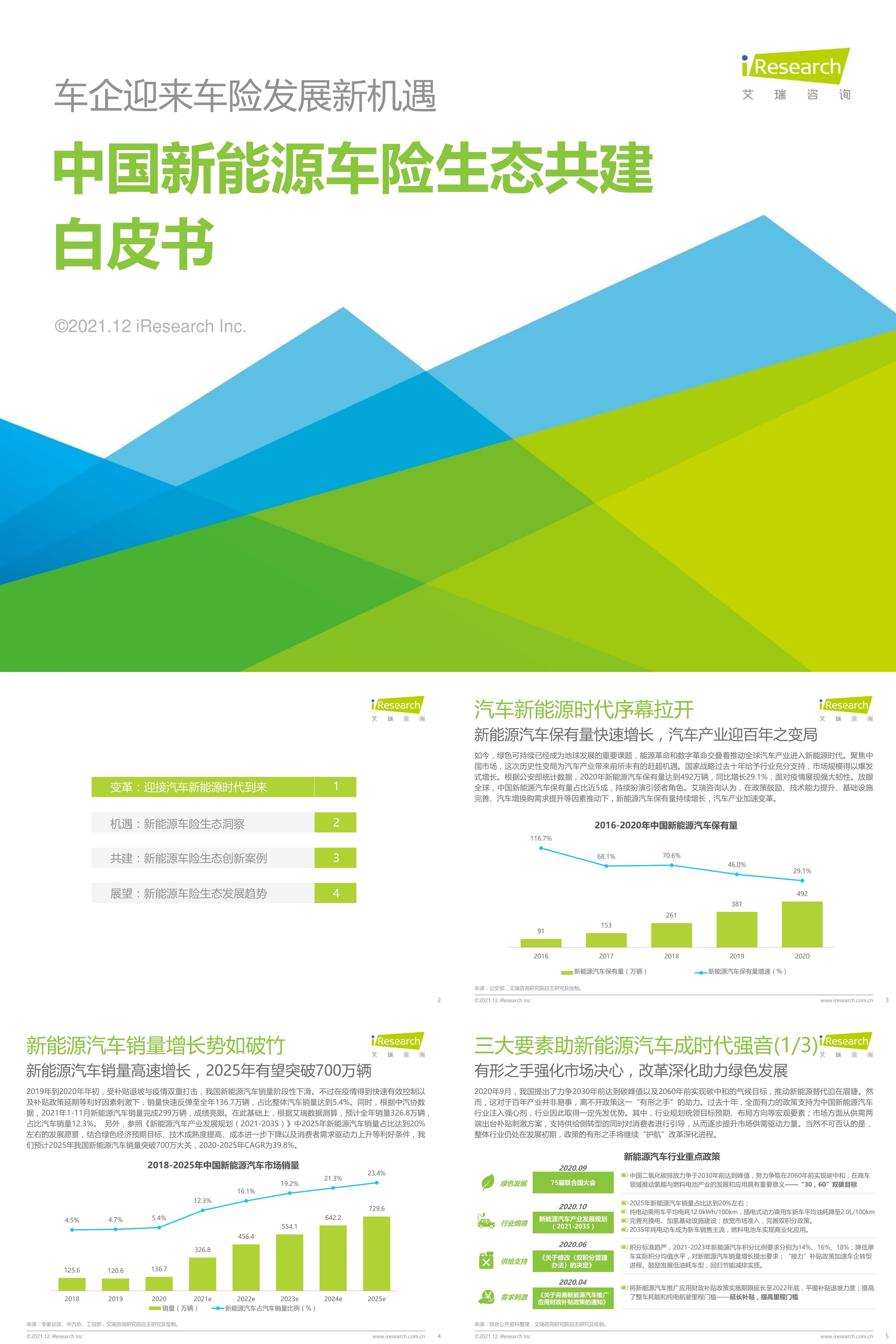 艾瑞咨询2021中国新能源车险生态共建白皮书报告