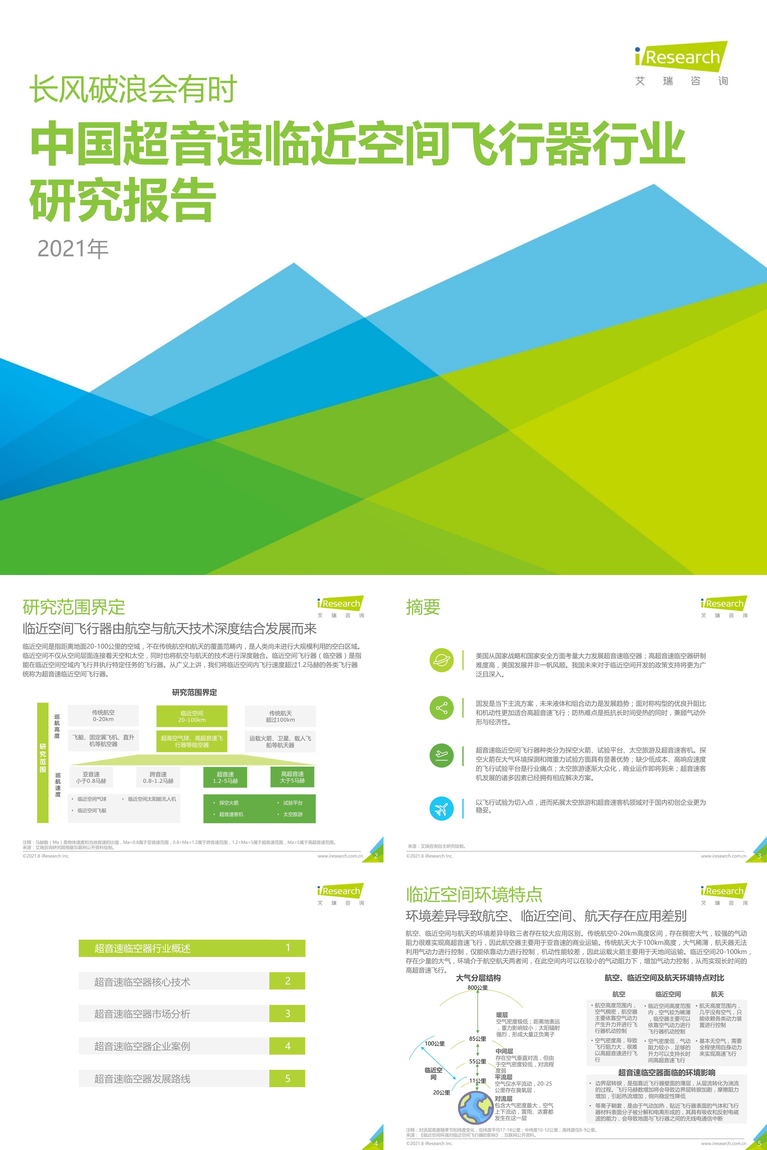 艾瑞咨询2021中国超音速临近空间飞行器行业研究报告