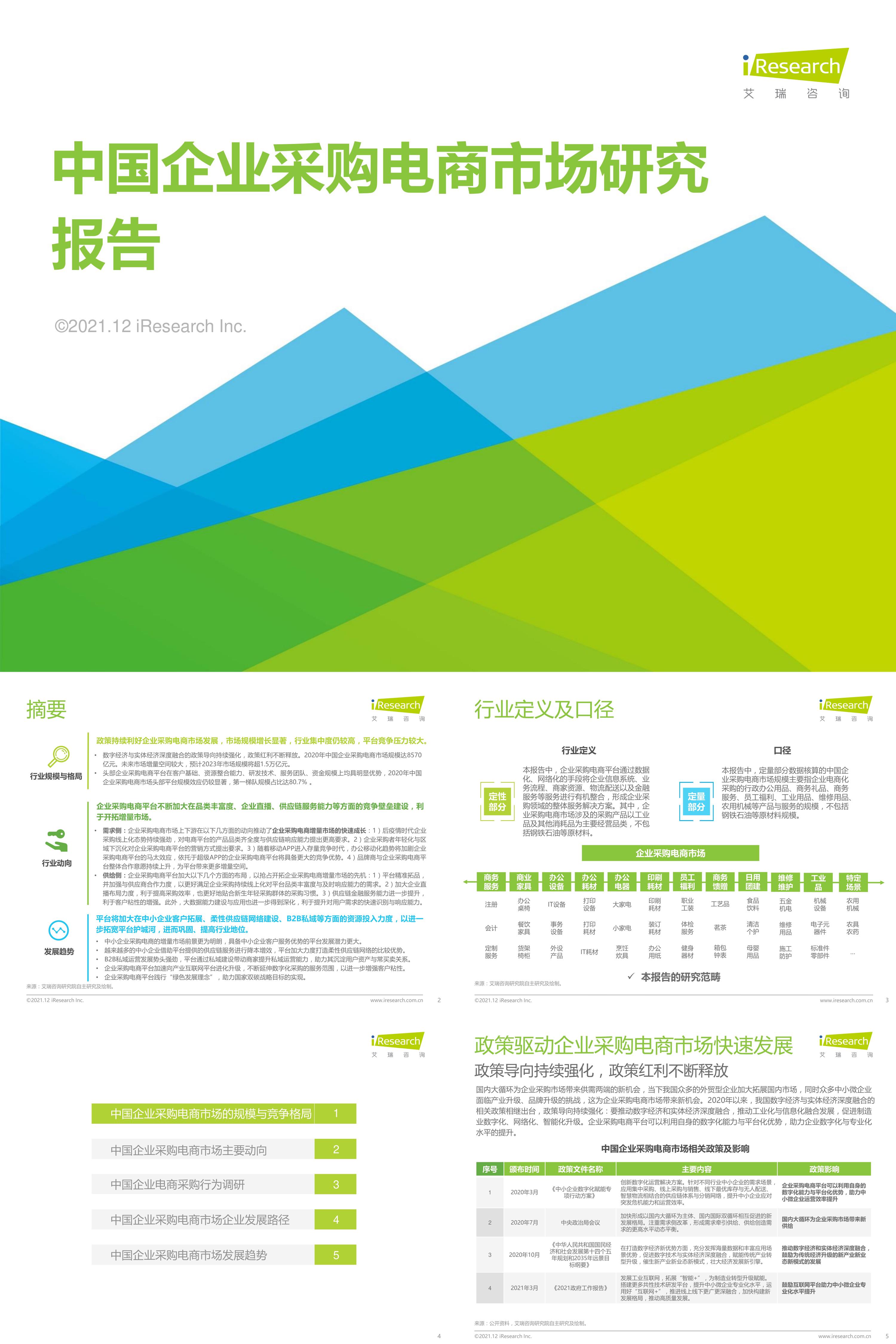 艾瑞咨询2021年中国企业采购电商市场研究报告