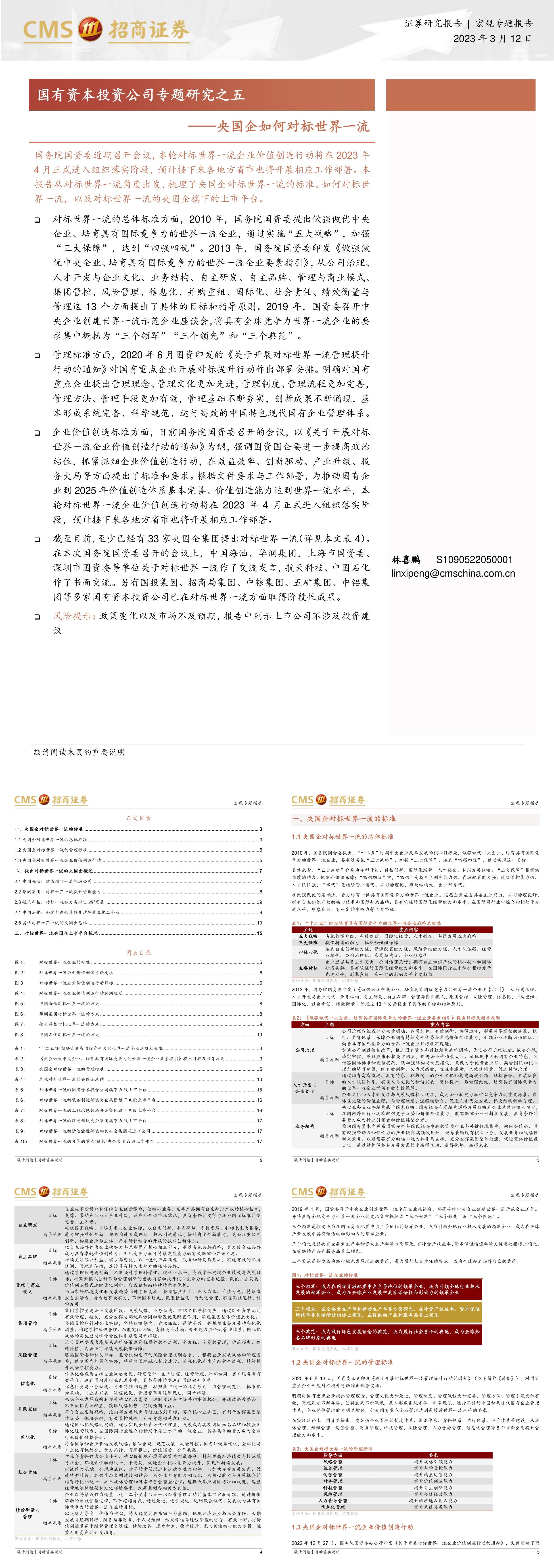 国有资本投资公司专题研究之五央国企如何对标世界一流招商证券