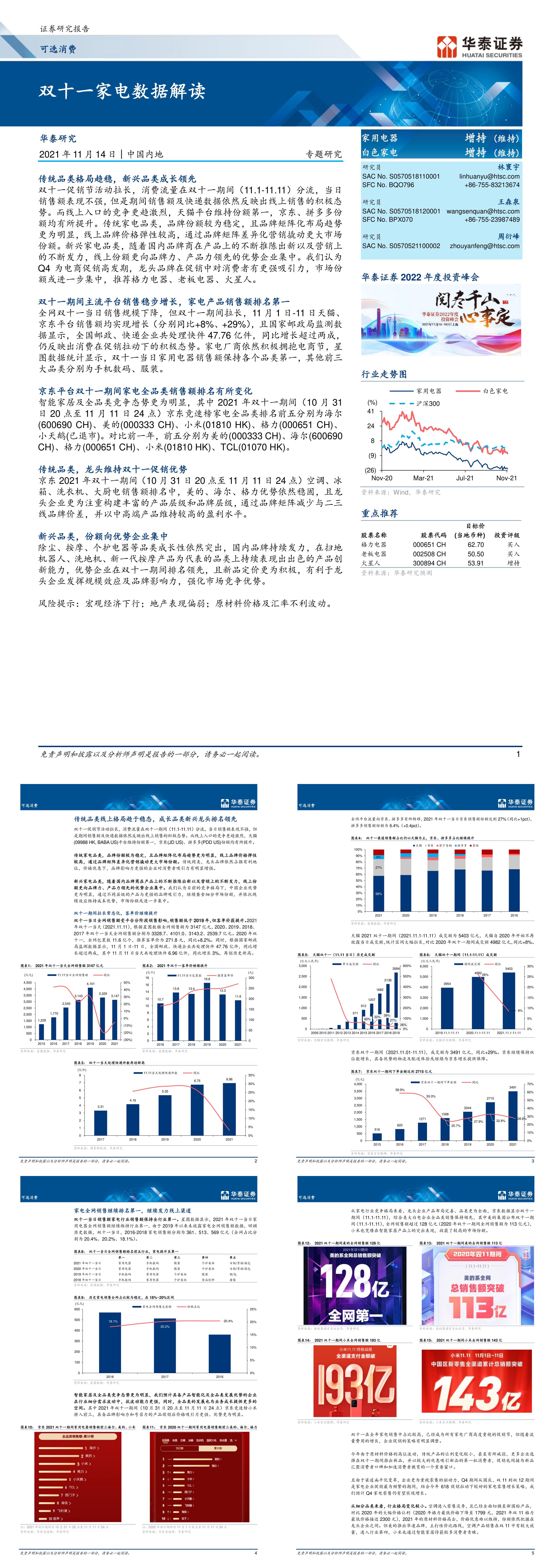 可选消费行业专题研究双十一家电数据解读华泰证券报告