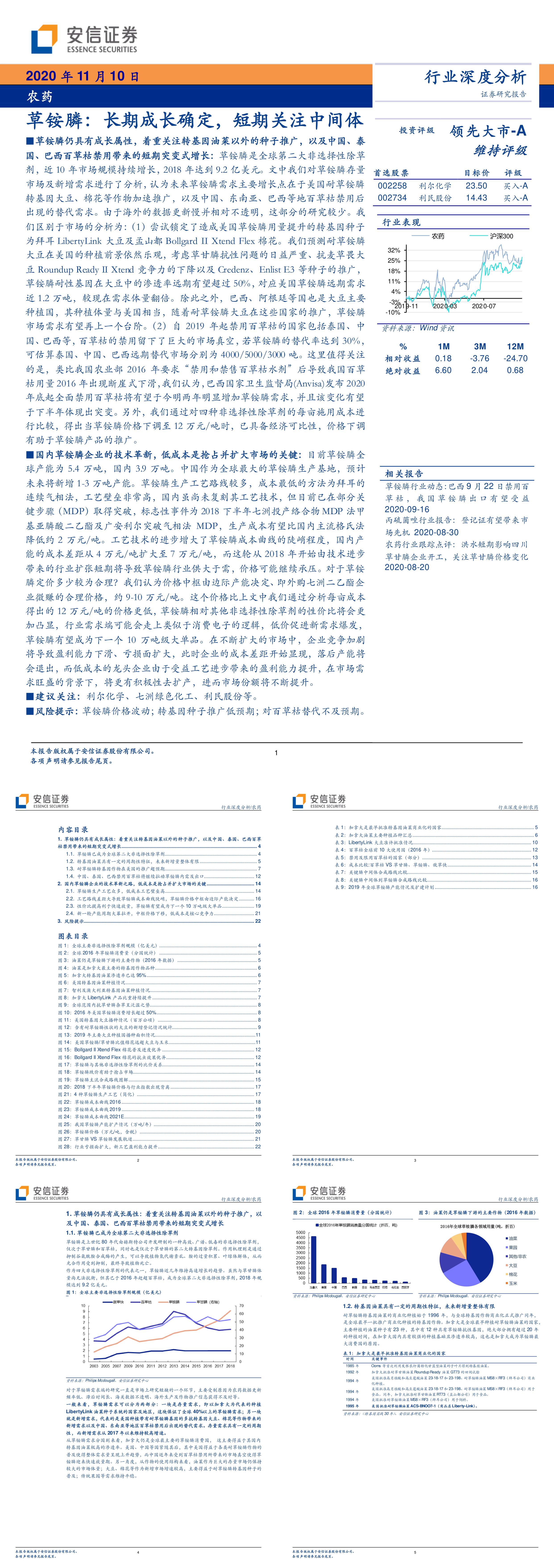 农药行业草铵膦长期成长确定短期关注中间体