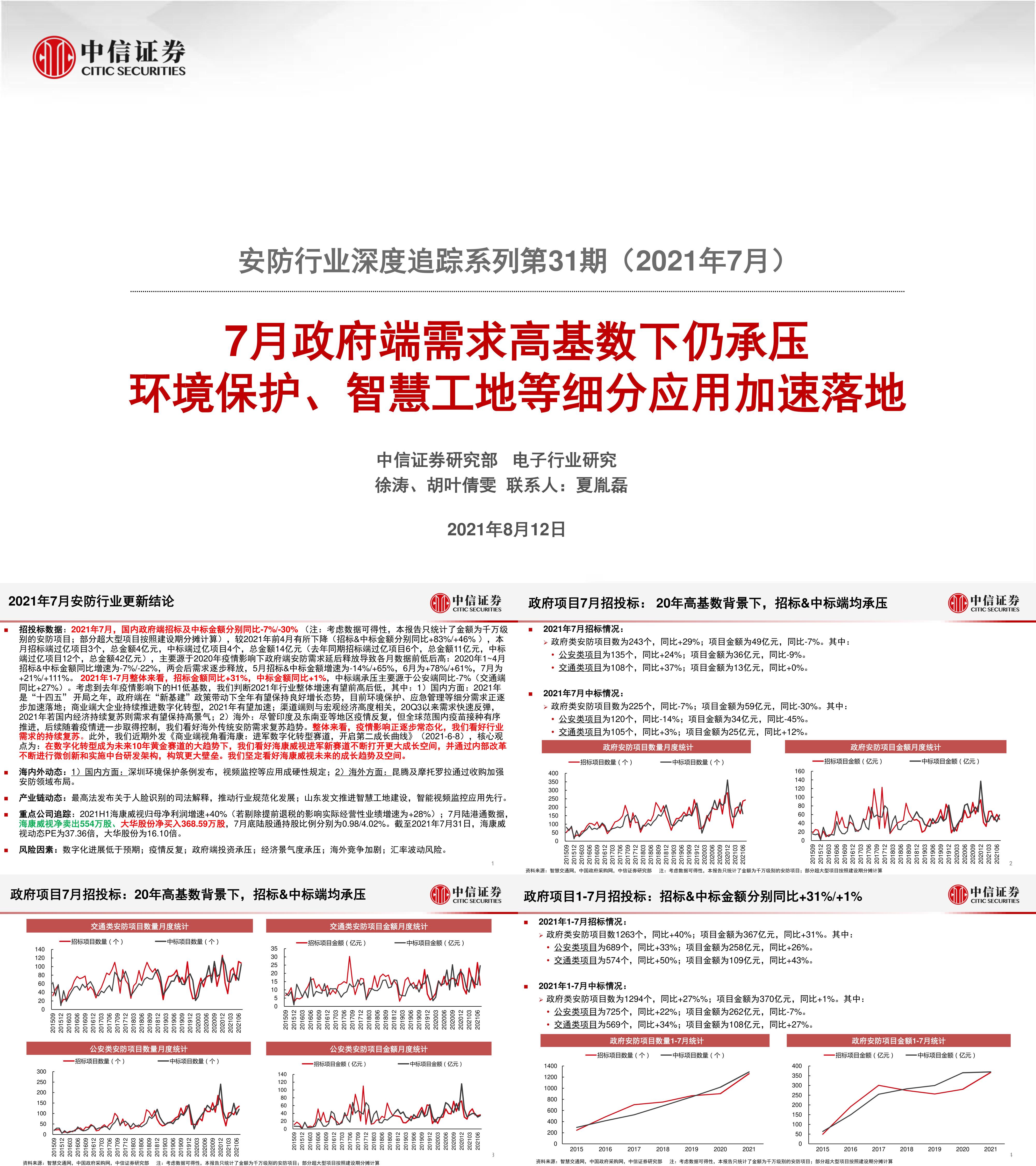 政府端需求高基数下仍承压环境保护智慧工地等细分应用加速落地