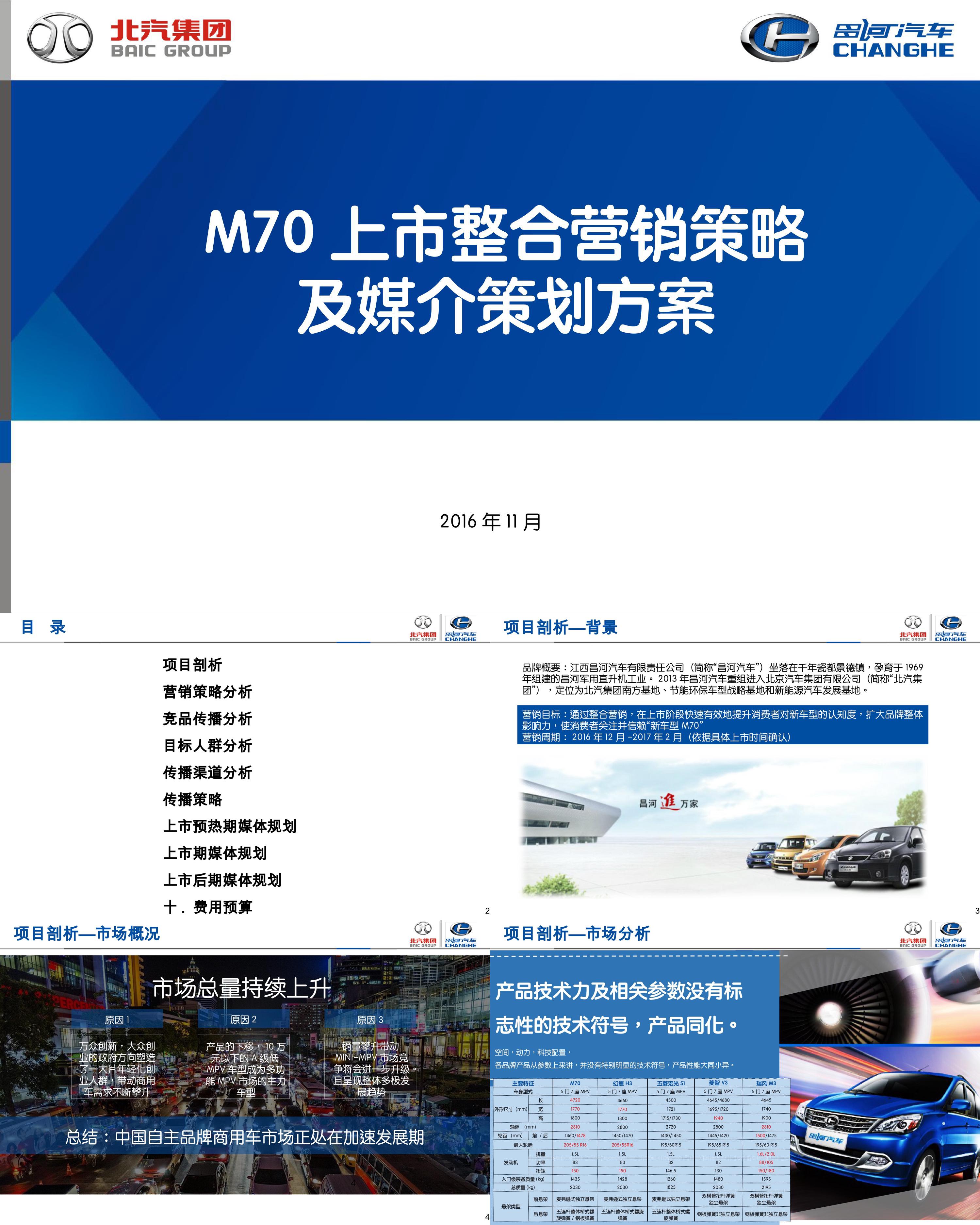 昌河汽车M70上市整合营销策略及媒介策划方案