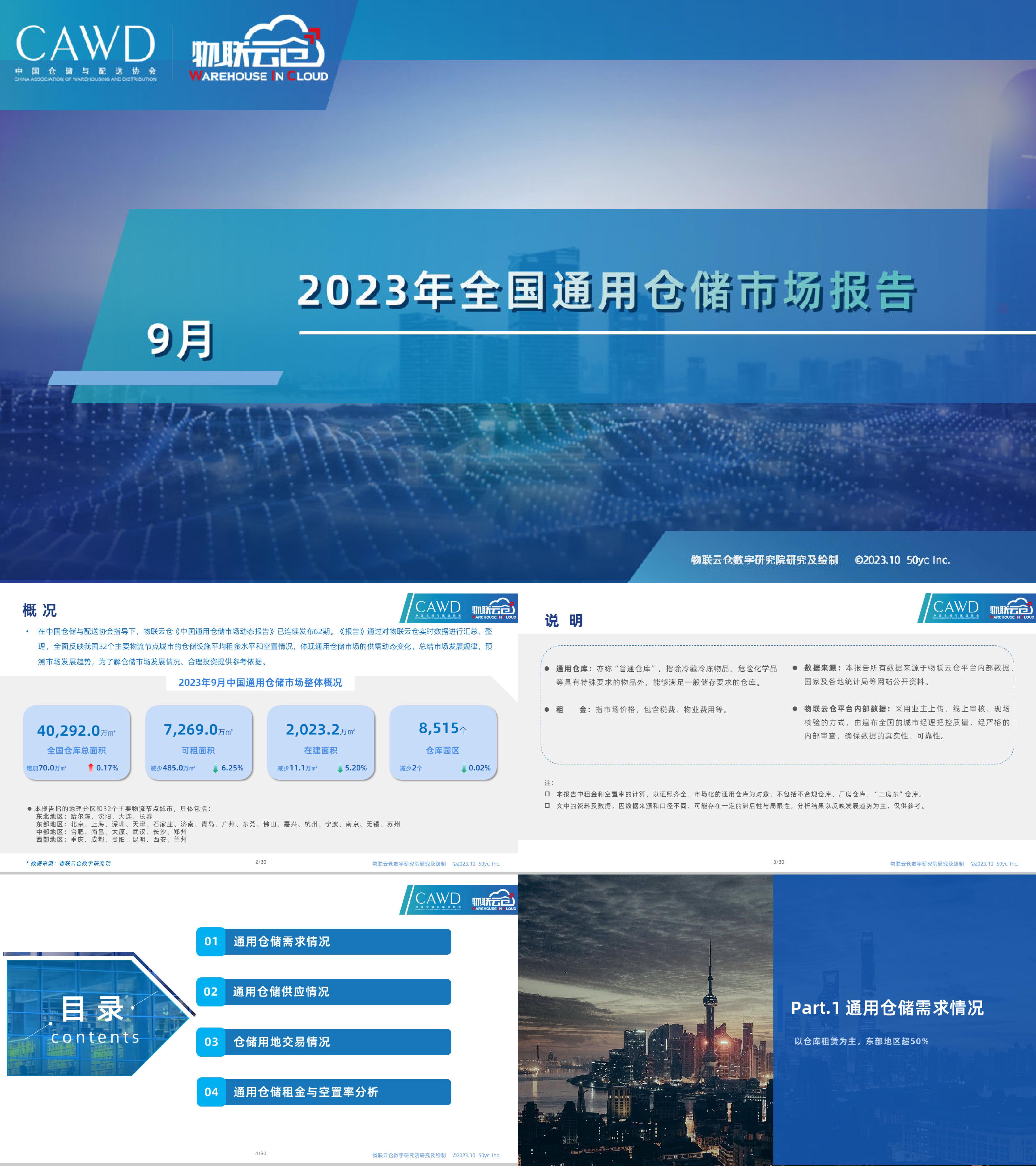 物联云仓2023年9月全国通用仓储市场报告